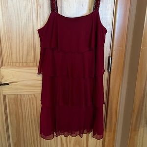 ENFOCUS STUDIO red tiered semi sheer overlay sequined strap dress size 10